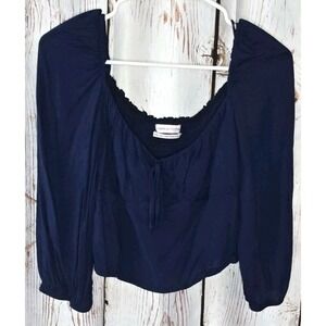 Women's URBAN OUTFITTERS Navy Blue Milkmaid Puff Sleeve Crop Top Y2K Size Medium